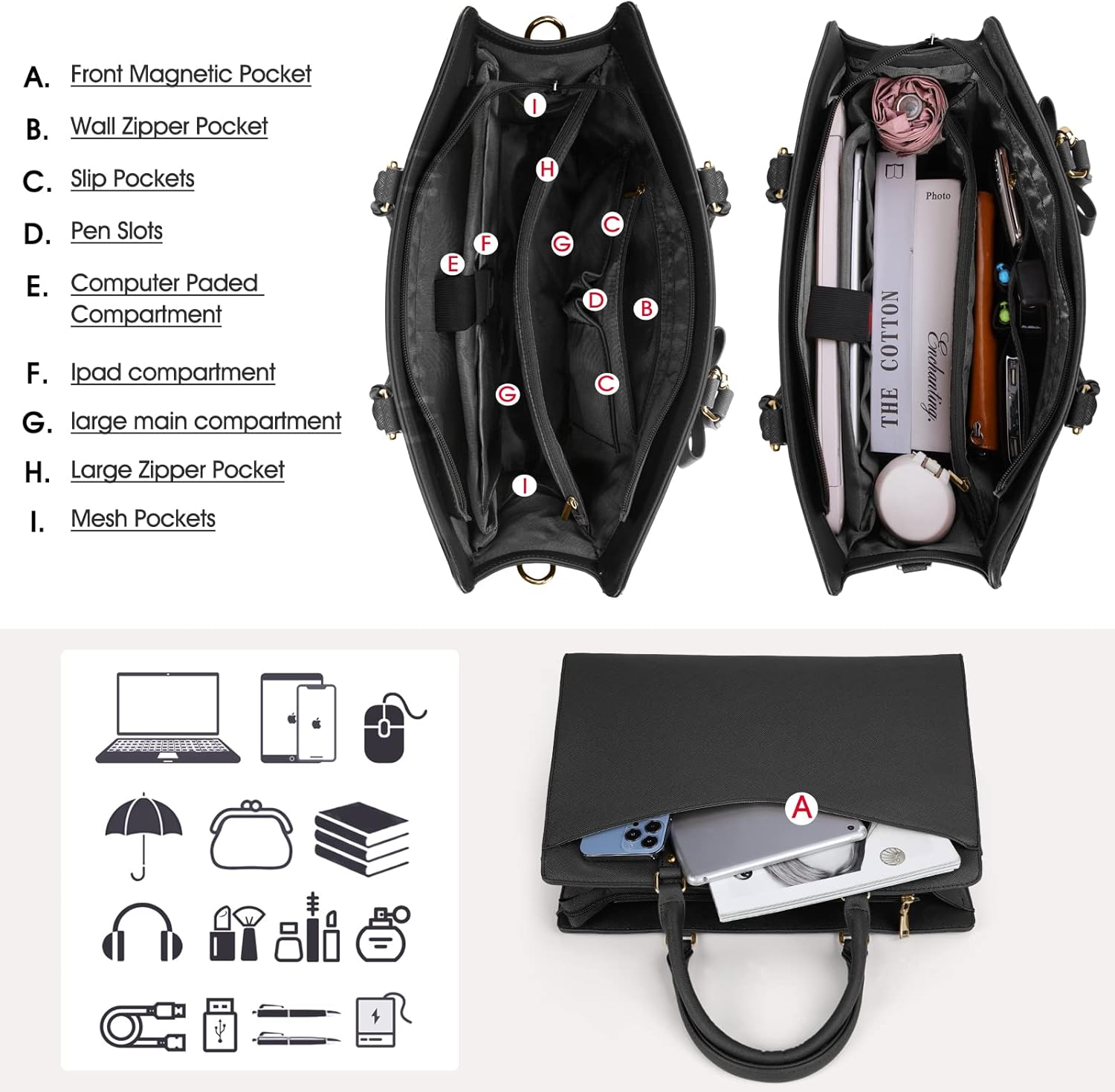 Wasserdichte Laptop-Tasche aus PU-Leder mit multifunktionalem Design für Damen