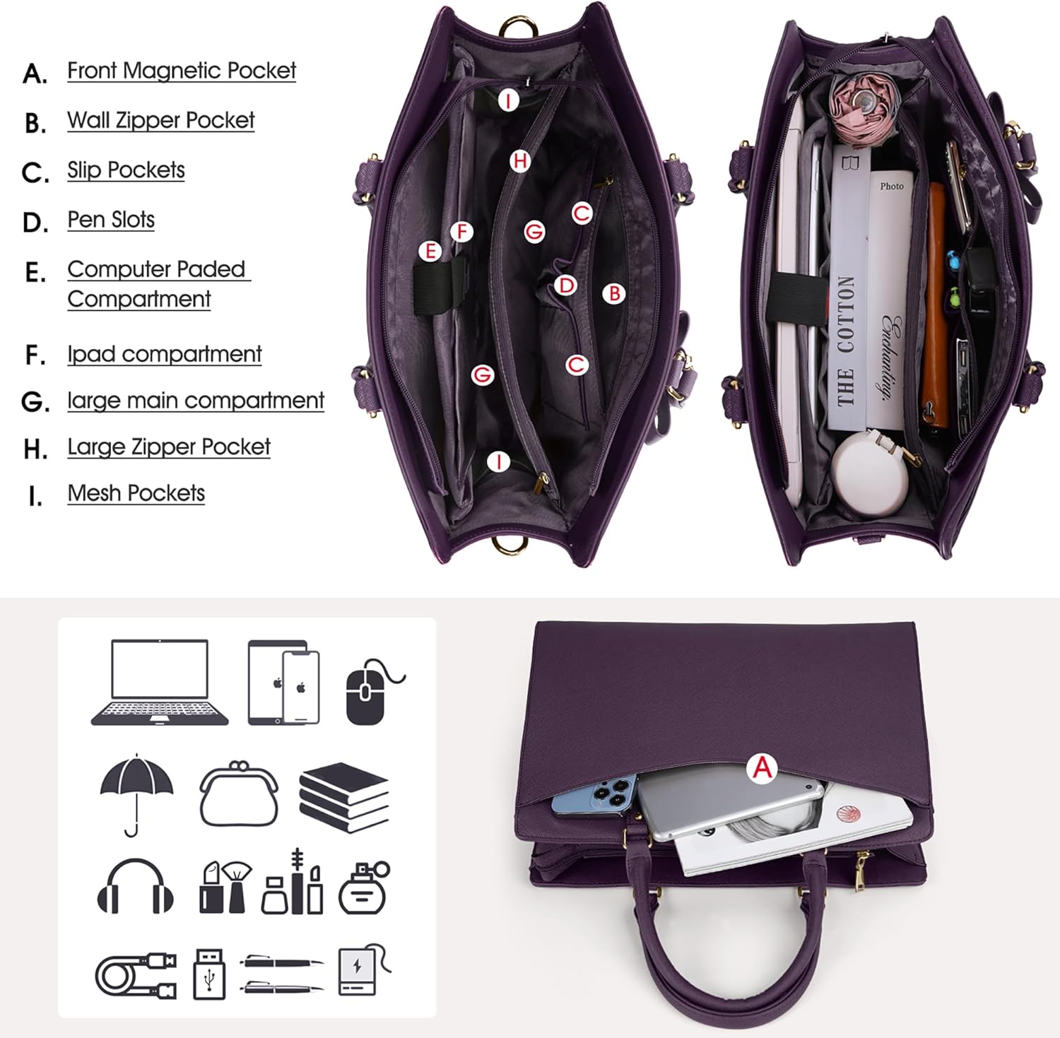 Wasserdichte Laptop-Tasche aus PU-Leder mit multifunktionalem Design für Damen