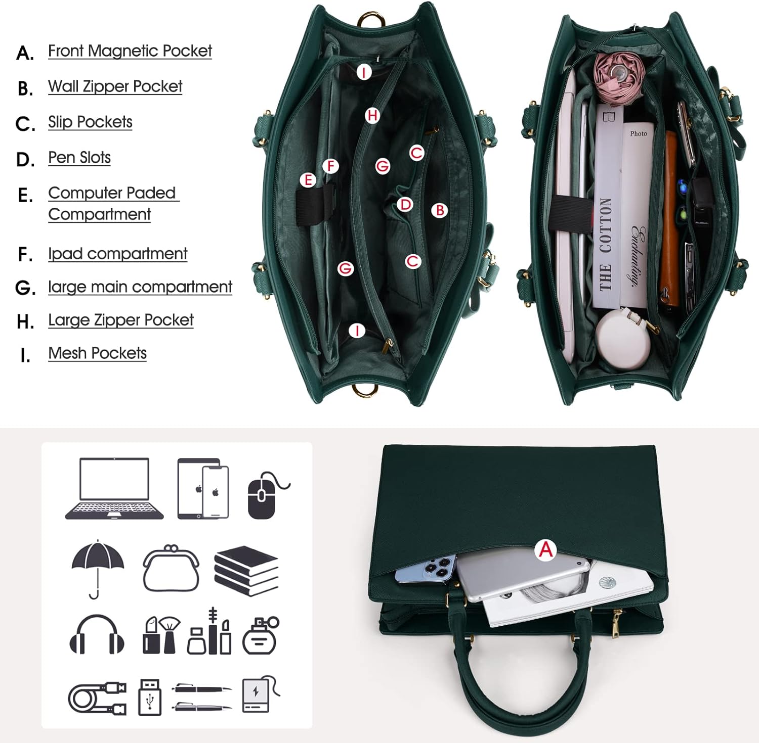 Wasserdichte Laptop-Tasche aus PU-Leder mit multifunktionalem Design für Damen