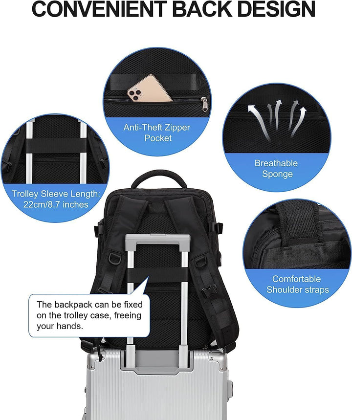 40L Wasserdichter Reiserucksack mit Schuhfach und USB-Anschluss – Geeignet für 14”-Laptops
