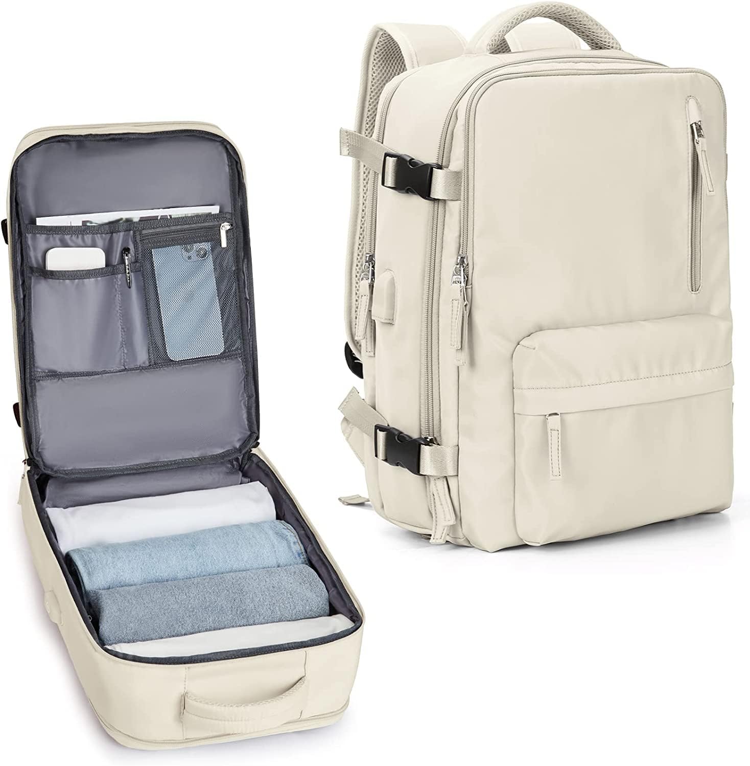 40L Wasserdichter Reiserucksack mit Schuhfach und USB-Anschluss – Geeignet für 14”-Laptops