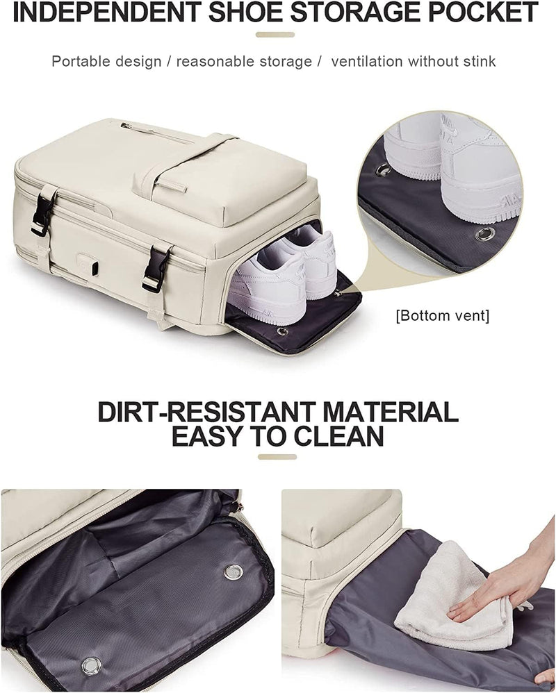 40L Wasserdichter Reiserucksack mit Schuhfach und USB-Anschluss – Geeignet für 14”-Laptops