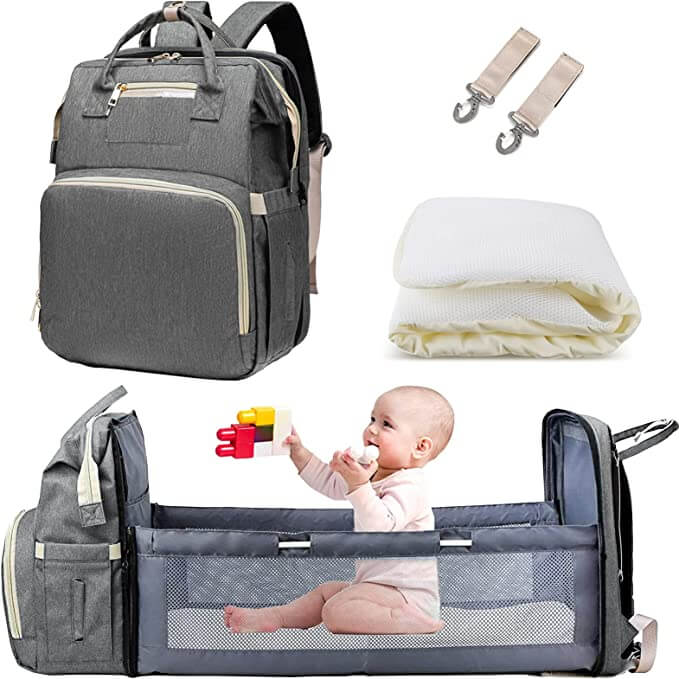 Convertible Baby Diaper Backpack with Foldable Baby Bed – Waterproof Multi-Pocket Design
