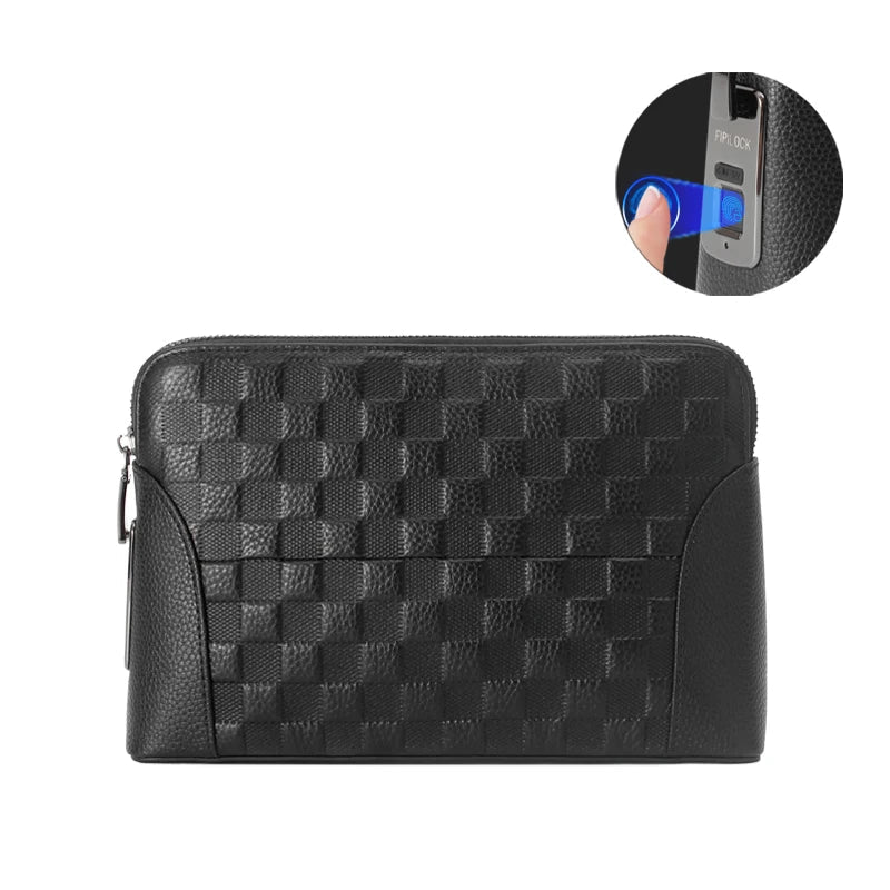 Herren Lederhandtasche mit Fingerabdruckschloss – Diebstahlsichere Clutch & Geldbörse