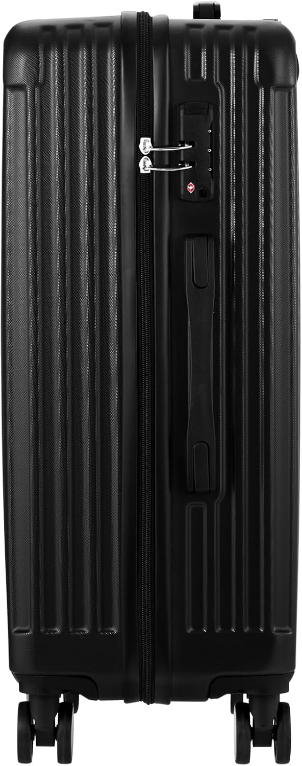 Große Hartschalenkoffer mit 360° Rollen und TSA-Schloss – Schwarz Gestreift