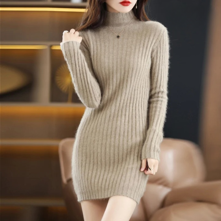 Knitted Dress Autumn with Collar – Noëlle