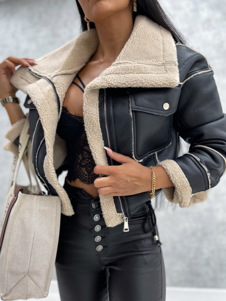 Motorradjacke mit Revers und Sherpa-Futter – Zoë