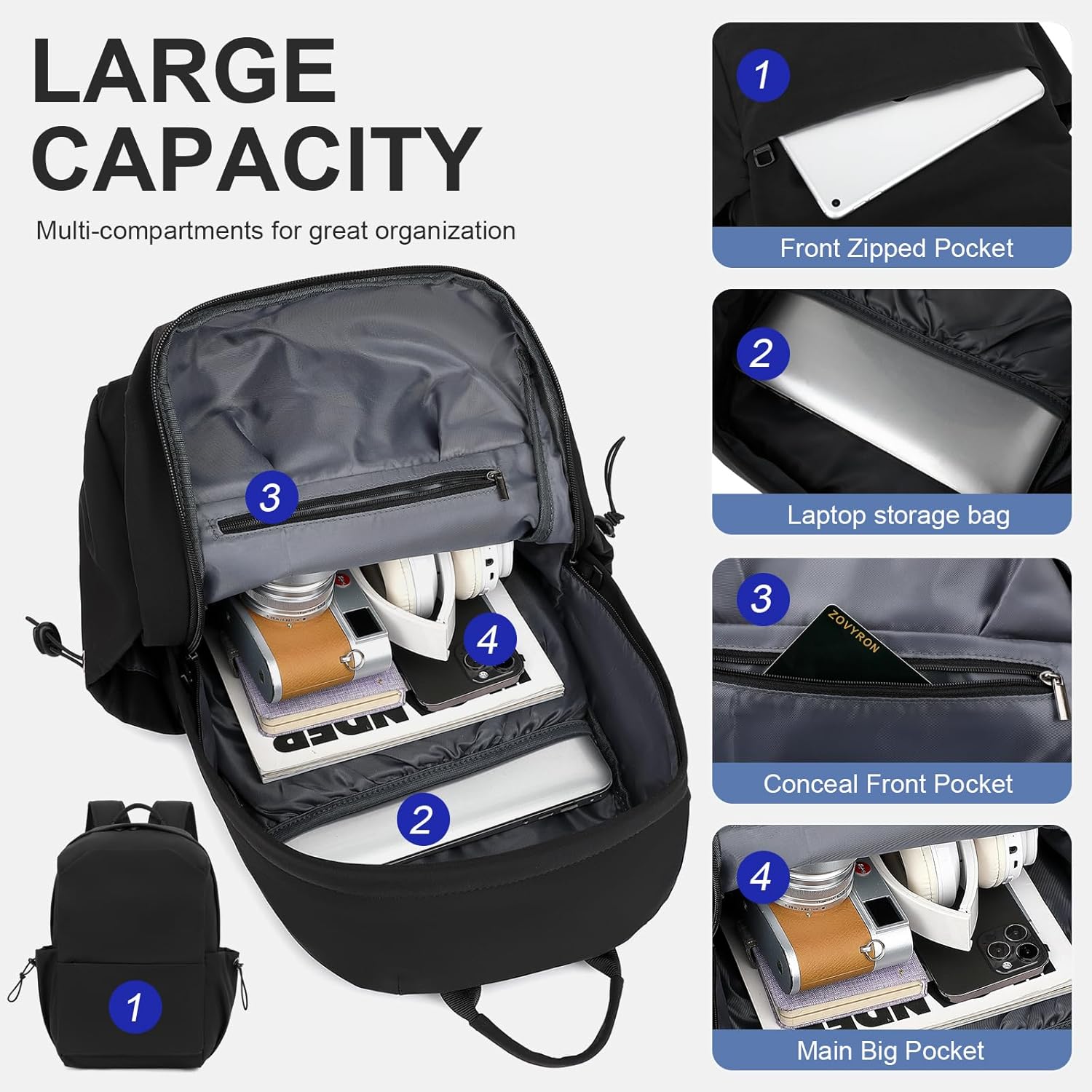 Leichte wasserabweisende Laptop-Rucksack mit mehreren Taschen – 15,6" TravelPro-Serie