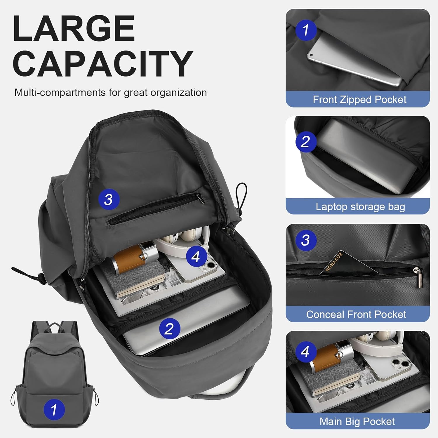 Leichte wasserabweisende Laptop-Rucksack mit mehreren Taschen – 15,6" TravelPro-Serie