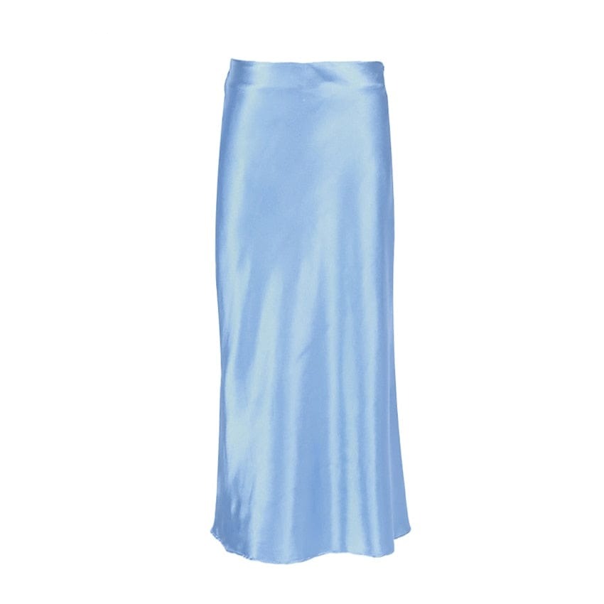 Satinschimmernder Damen Midirock in A-Linie mit hoher Taille – Liora