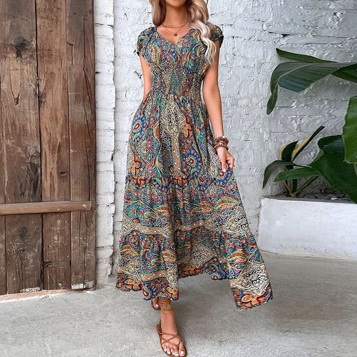 Luftiges Damen Maxikleid mit Ethno-Print & V-Ausschnitt – Nayeli