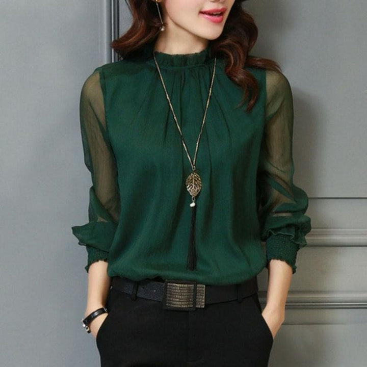 Stilvolle Damen Chiffonbluse mit Rüschen & transparenten Ärmeln – Elina