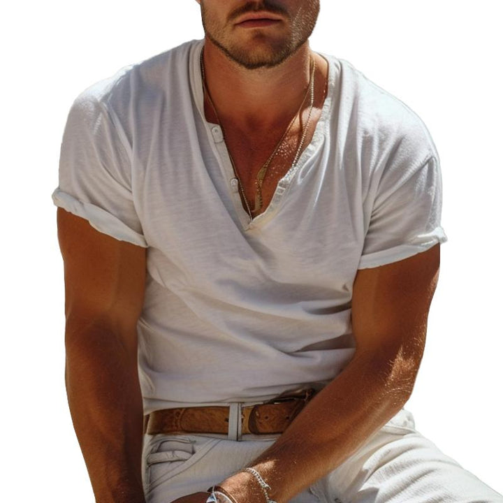 Casual Henley Collar Henley T-Shirt with Short Sleeves – Nico