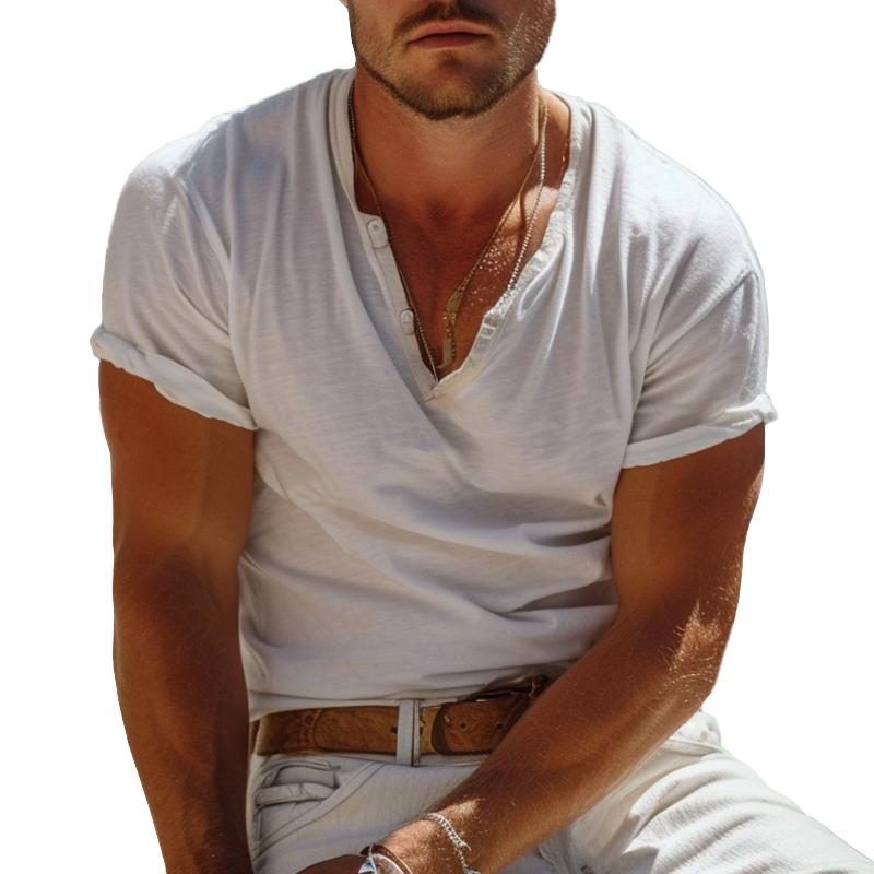 Casual Henley Collar Henley T-Shirt with Short Sleeves – Nico