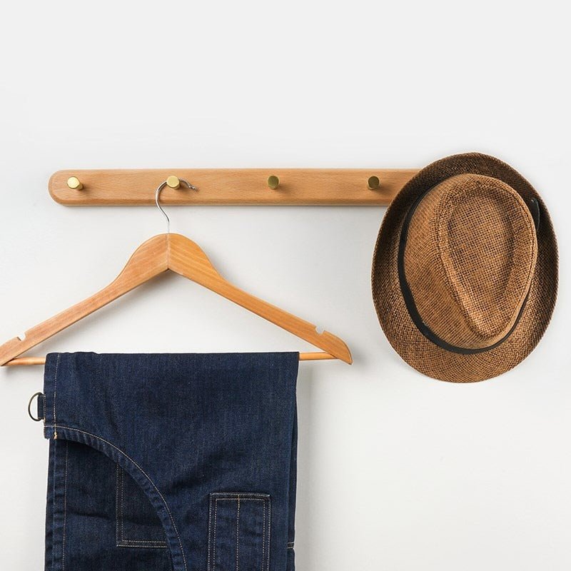 Wall-mounted wooden coat rack with brass hooks - LignaHook