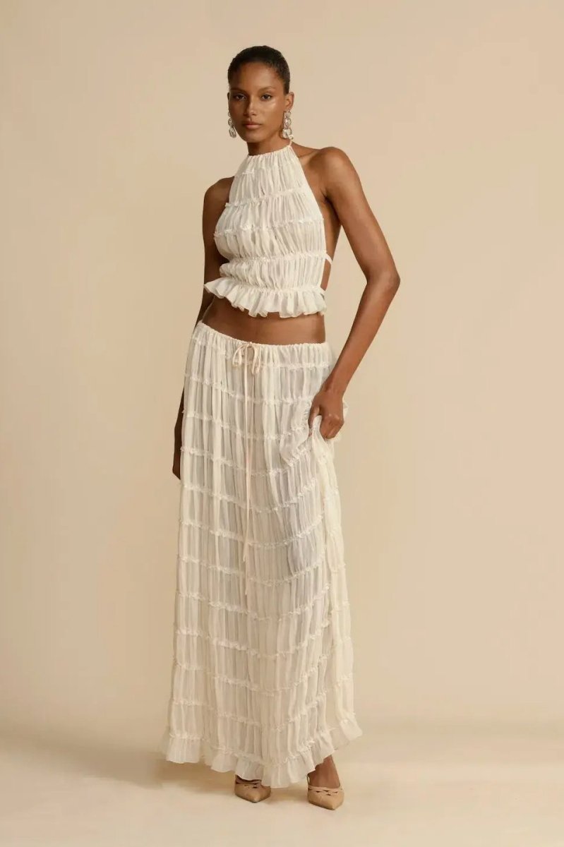 Trendige Damen Sommer-Zweiteiler mit Haltertop & Maxirock – Lorena