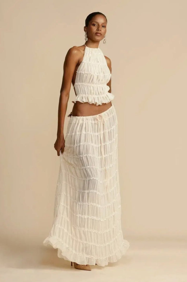 Trendy Women's Summer Two-Piece Set with Halter Top & Maxi Skirt – Lorena