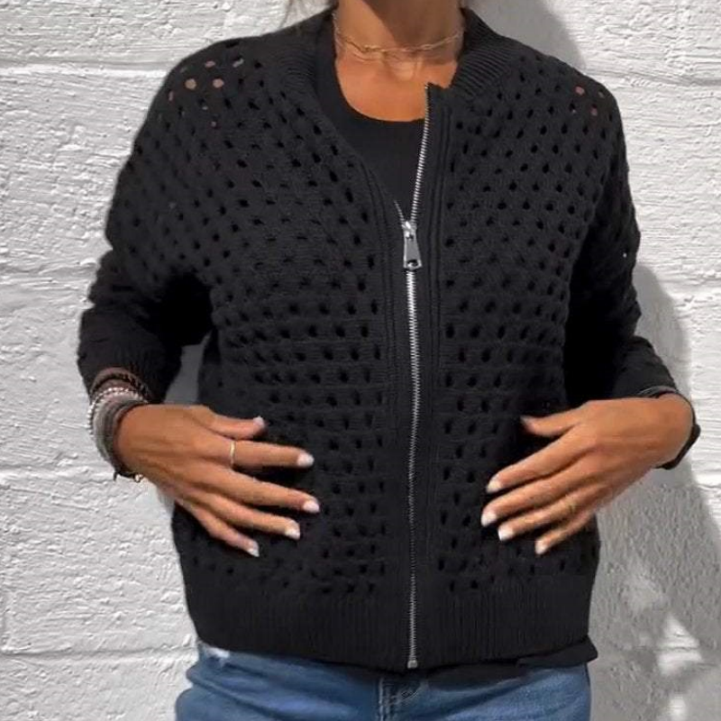 Strickjacke mit Reißverschluss & luftiger Struktur – Fenja