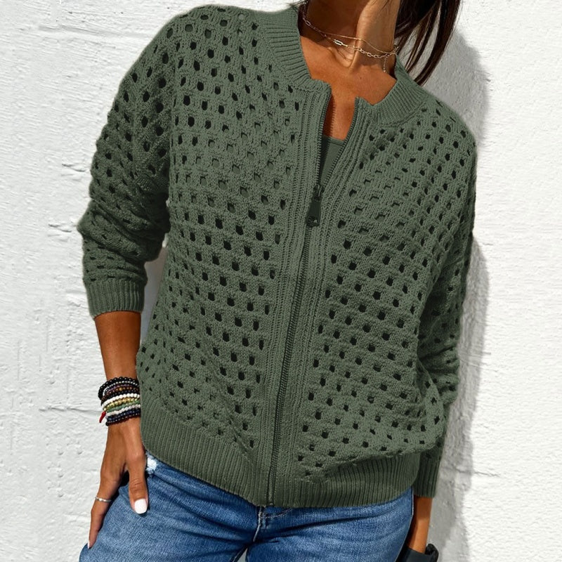 Strickjacke mit Reißverschluss & luftiger Struktur – Fenja
