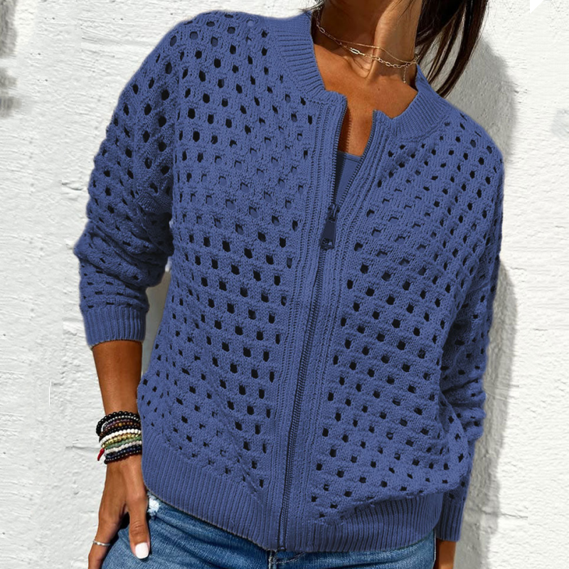Strickjacke mit Reißverschluss & luftiger Struktur – Fenja
