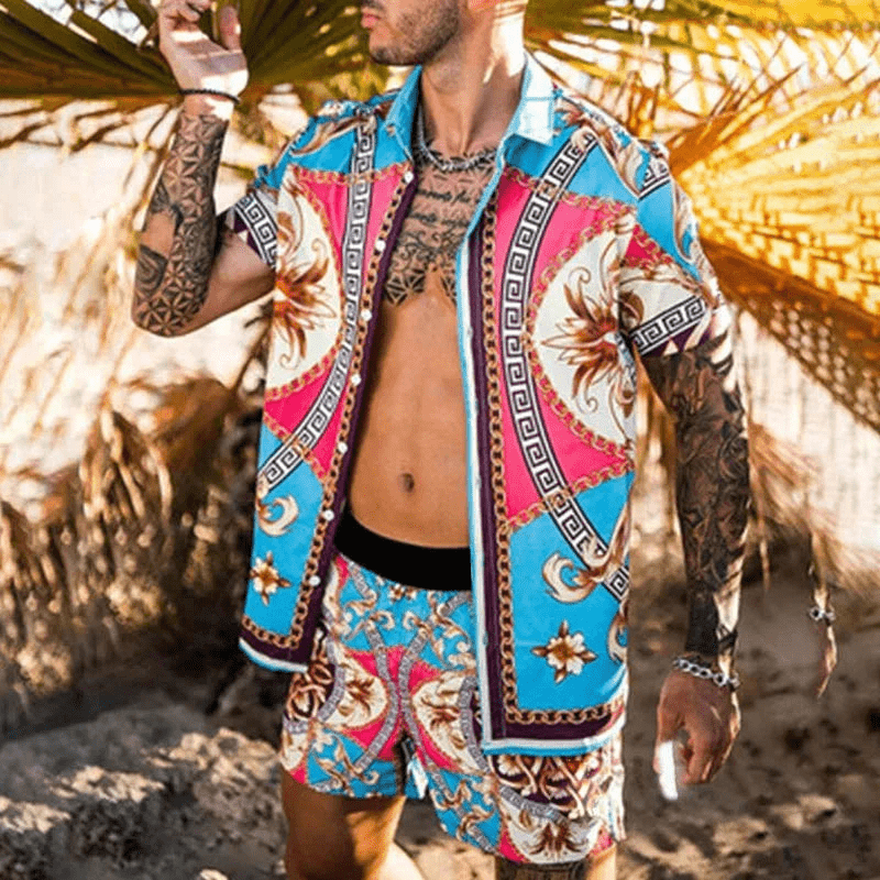 Zweiteiliges Herren Sommer Set mit Patchwork-Print – Malik