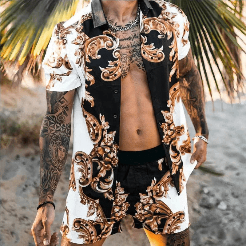 Zweiteiliges Herren Sommer Set mit Patchwork-Print – Malik
