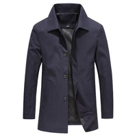 Windproof Long Men's Jacket in Solid Color - Mees