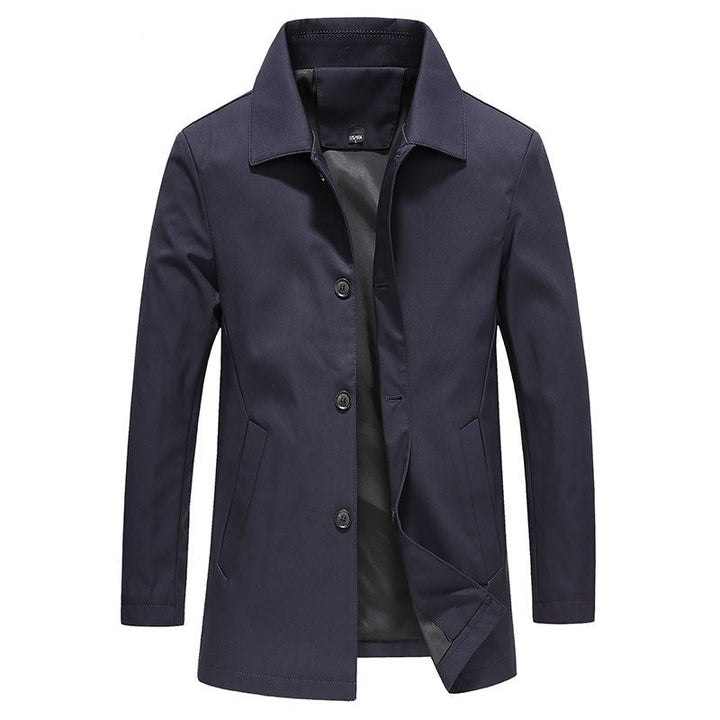 Windproof Long Men's Jacket in Solid Color - Mees