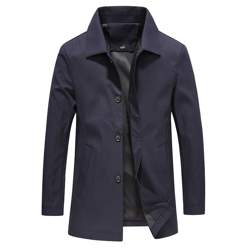 Windproof Long Men's Jacket in Solid Color - Mees