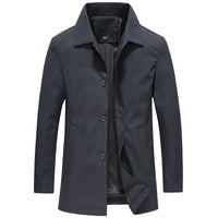Windproof Long Men's Jacket in Solid Color - Mees