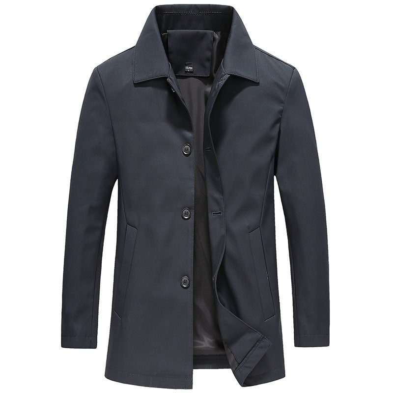 Windproof Long Men's Jacket in Solid Color - Mees