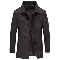 Windproof Long Men's Jacket in Solid Color - Mees