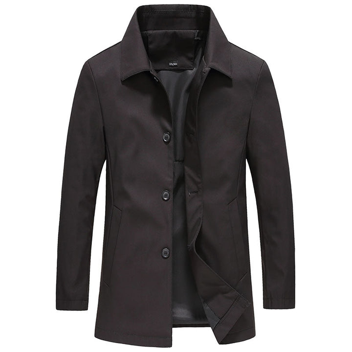 Windproof Long Men's Jacket in Solid Color - Mees