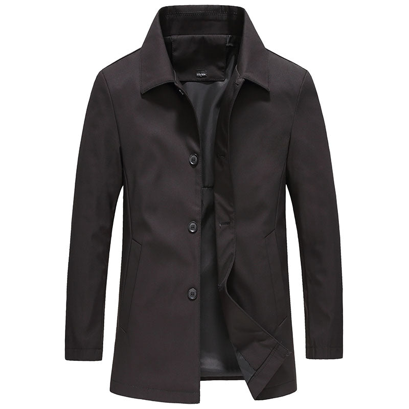Windproof Long Men's Jacket in Solid Color - Mees