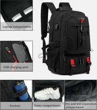60L Wasserdichter Reiserucksack mit USB-Anschluss und Schuhfach