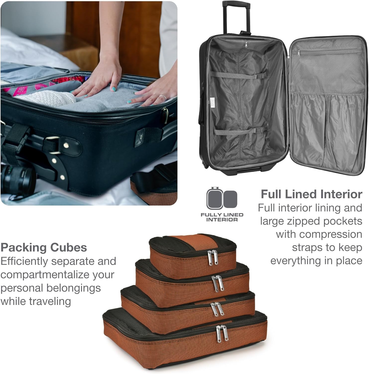 8-teiliges Softshell-Kofferset mit Packwürfeln und TSA-Schloss – TravelMax