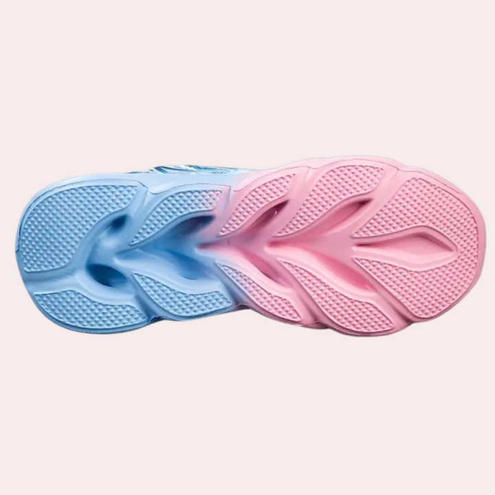 Sohle eines Sportschuhs, blau-rosa, rutschfest, für Laufen und Fitness, Unisex-Design.