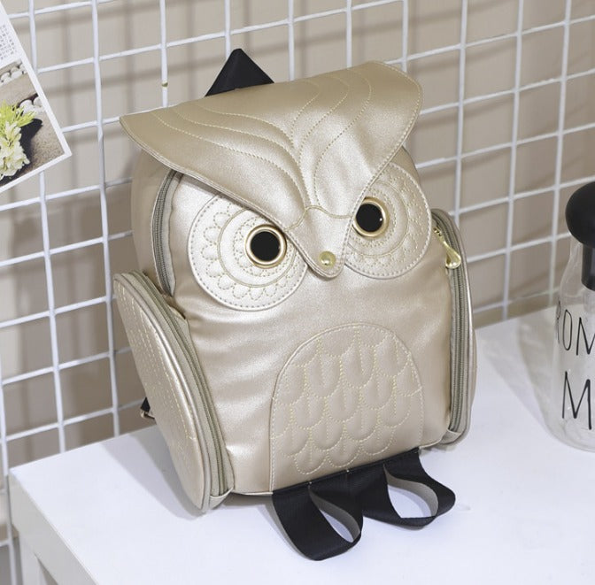 PU-Leder Rucksack mit Eulenprint für Damen – Mehrtaschen-Design