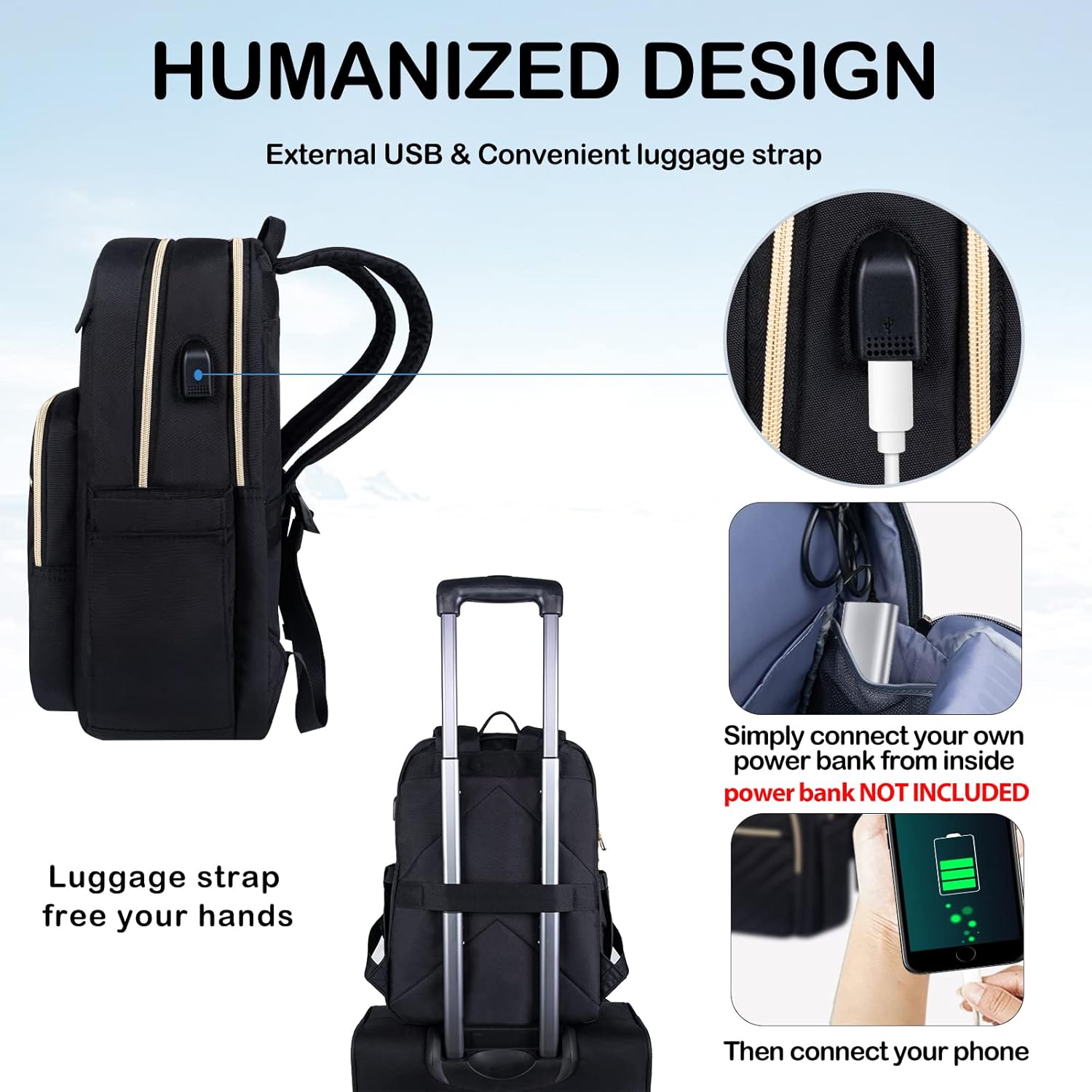Leichter Wasserdichter Laptop-Rucksack mit USB-Anschluss – 15,6" kompatibel