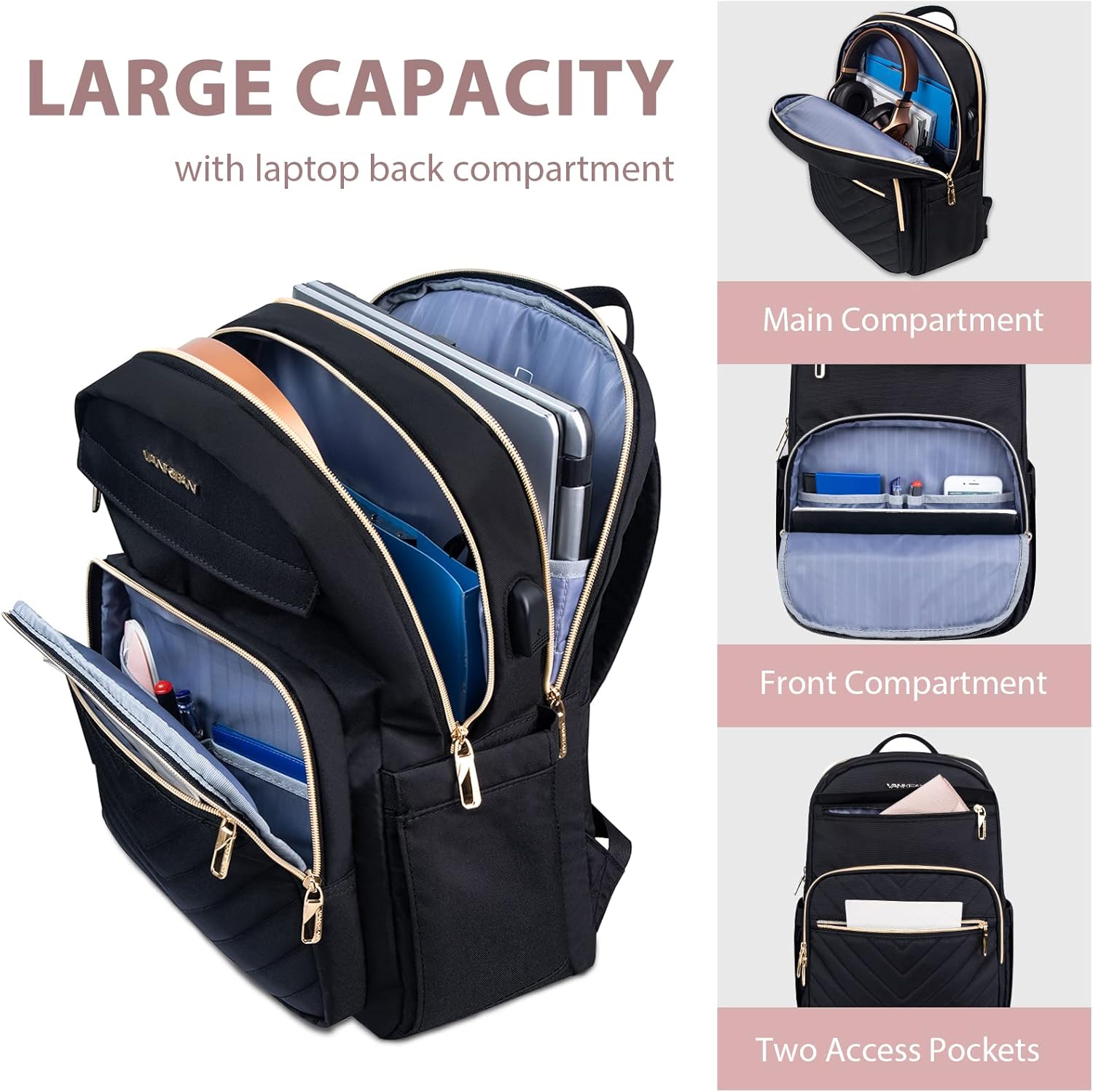 Leichter Wasserdichter Laptop-Rucksack mit USB-Anschluss – 15,6" kompatibel