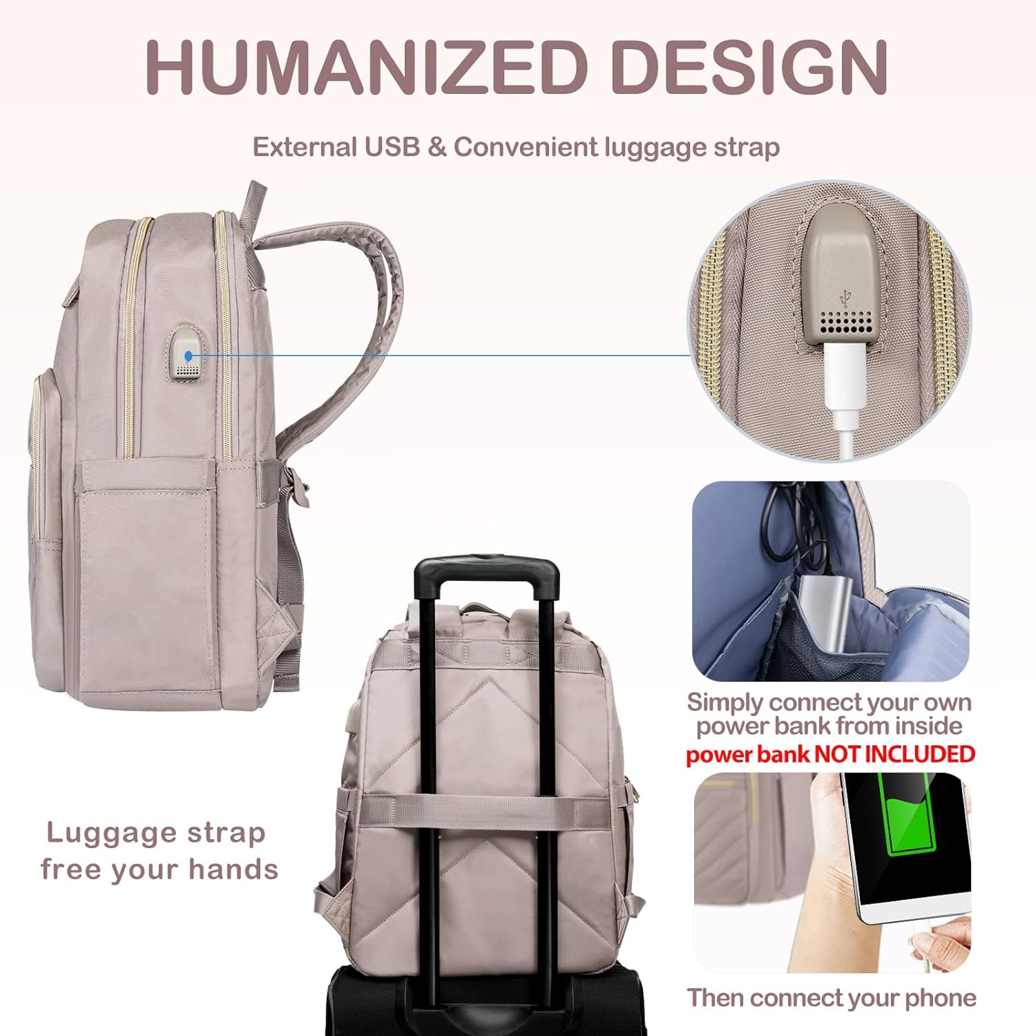 Leichter Wasserdichter Laptop-Rucksack mit USB-Anschluss – 15,6" kompatibel