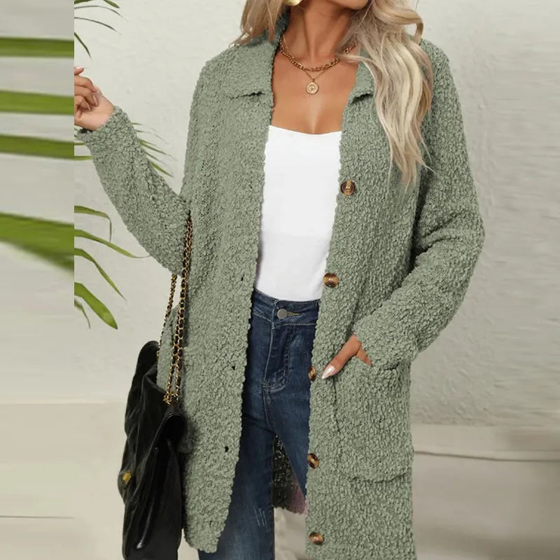 Langer Teddy-Cardigan mit Taschen - Ella