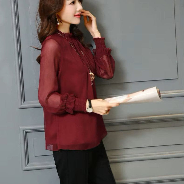Stilvolle Damen Chiffonbluse mit Rüschen & transparenten Ärmeln – Elina