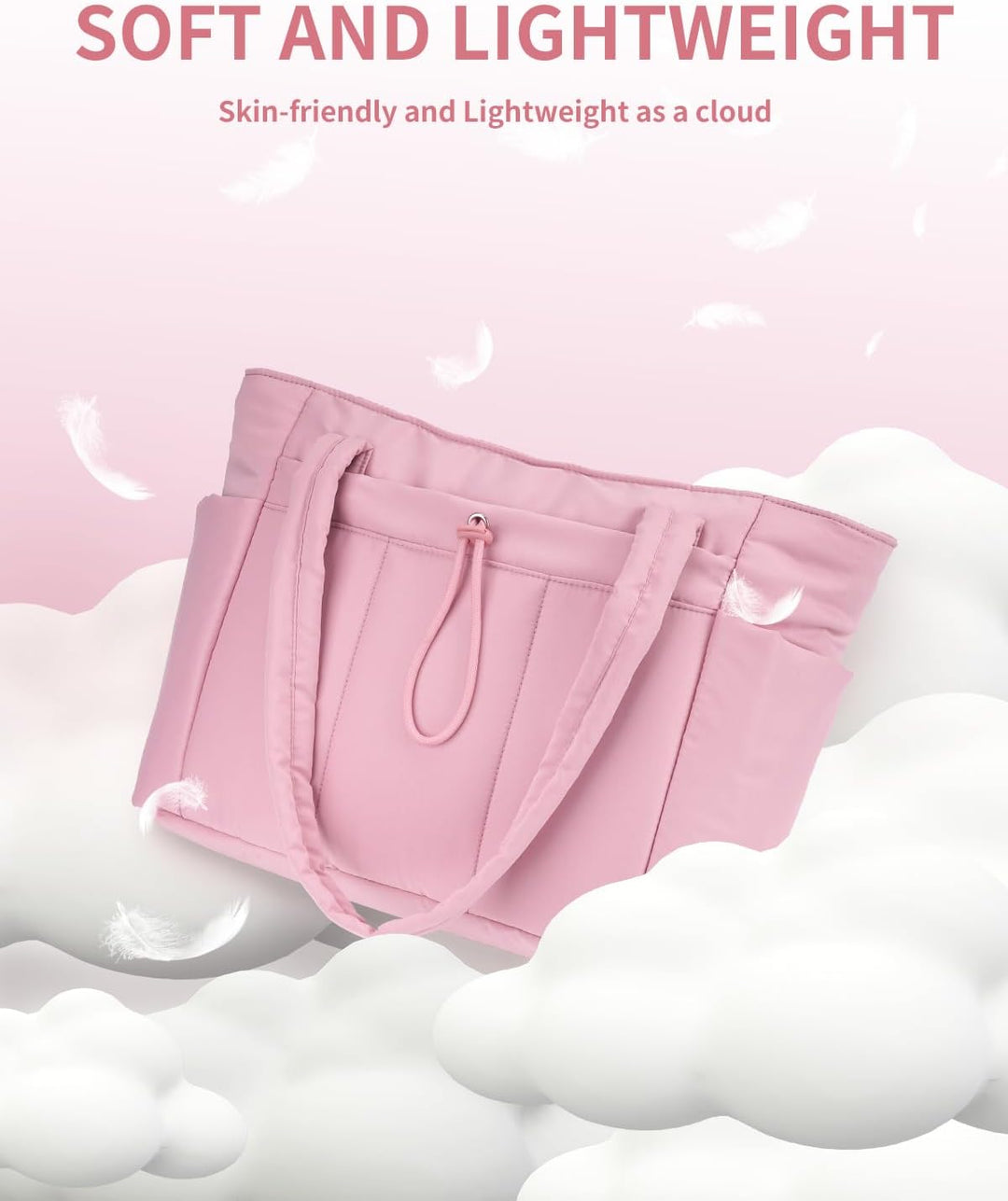 Gepolsterte Puffer Tote mit Becherhalter und Laptopfach für Reisen und Arbeit