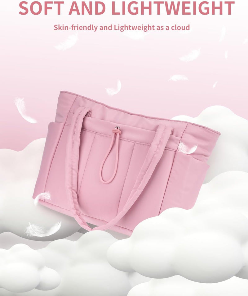 Gepolsterte Puffer Tote mit Becherhalter und Laptopfach für Reisen und Arbeit