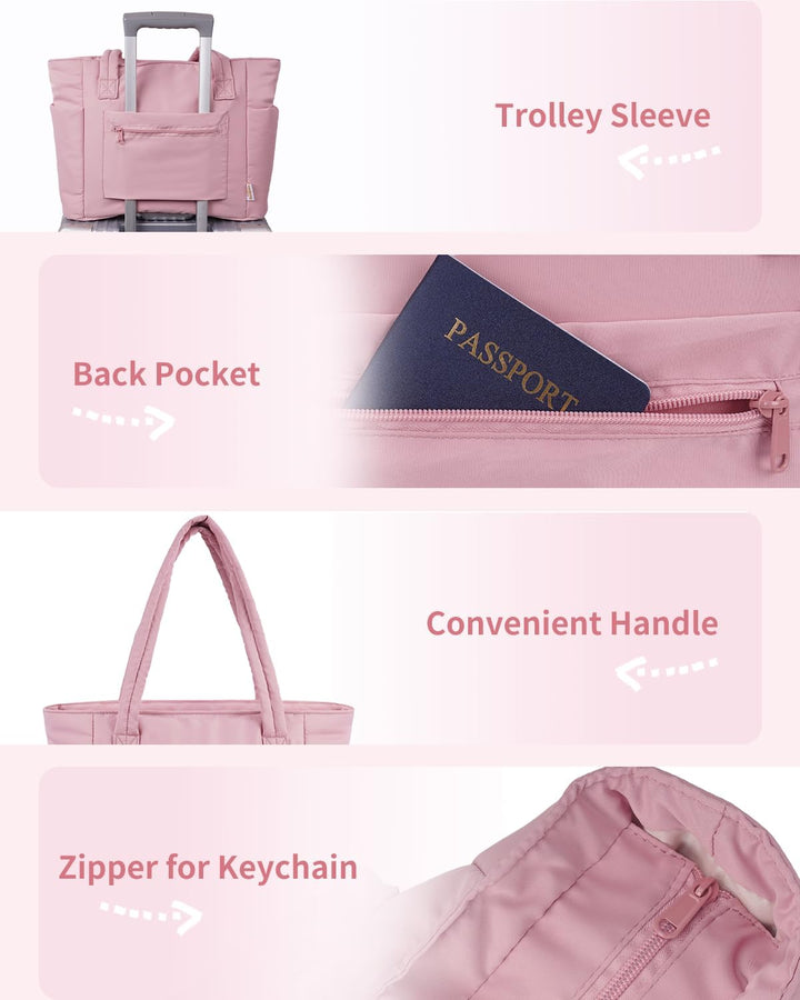 Gepolsterte Puffer Tote mit Becherhalter und Laptopfach für Reisen und Arbeit
