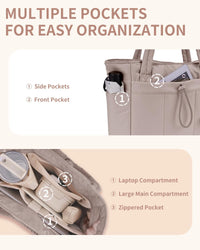 Gepolsterte Puffer Tote mit Becherhalter und Laptopfach für Reisen und Arbeit