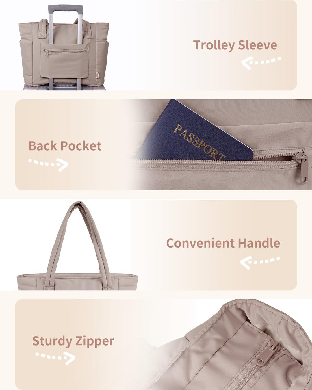 Gepolsterte Puffer Tote mit Becherhalter und Laptopfach für Reisen und Arbeit