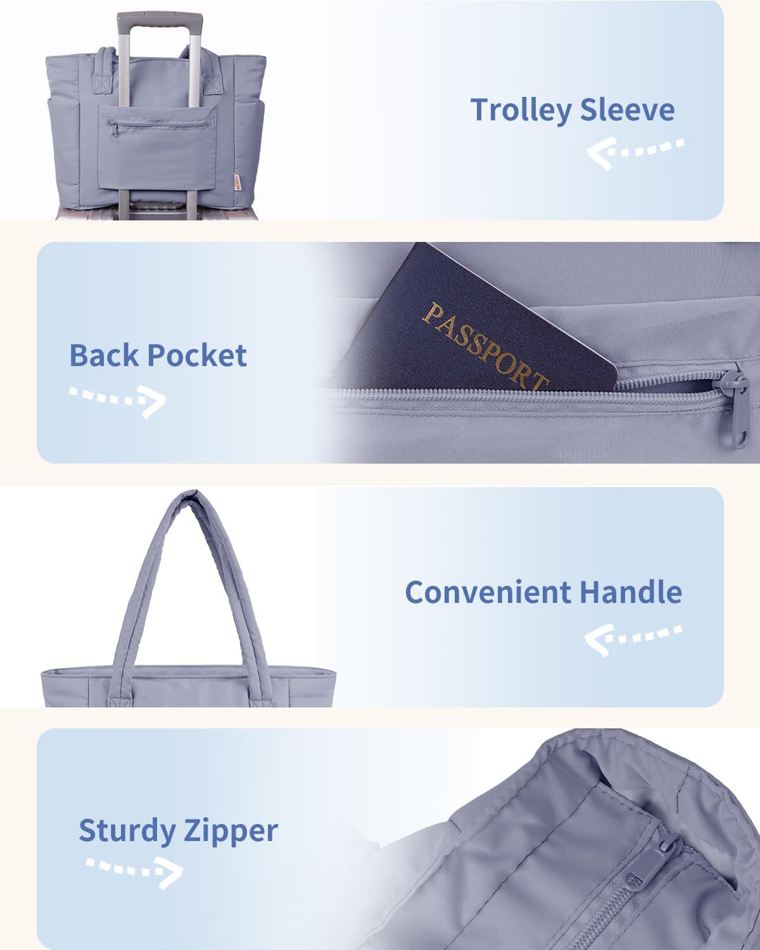 Gepolsterte Puffer Tote mit Becherhalter und Laptopfach für Reisen und Arbeit