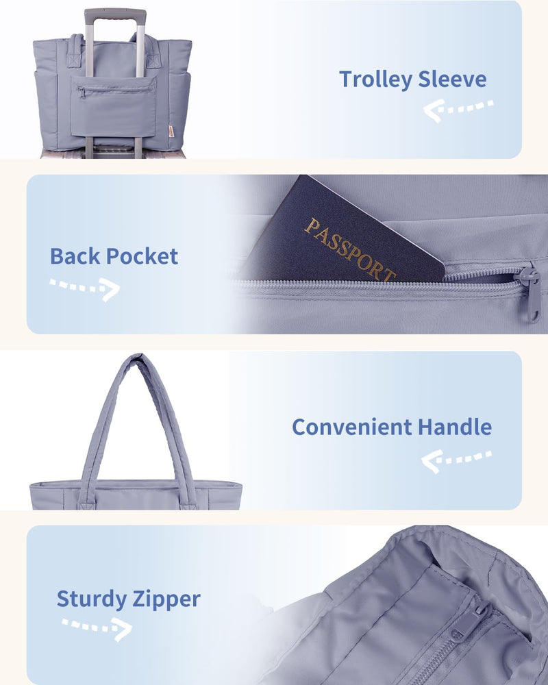 Gepolsterte Puffer Tote mit Becherhalter und Laptopfach für Reisen und Arbeit